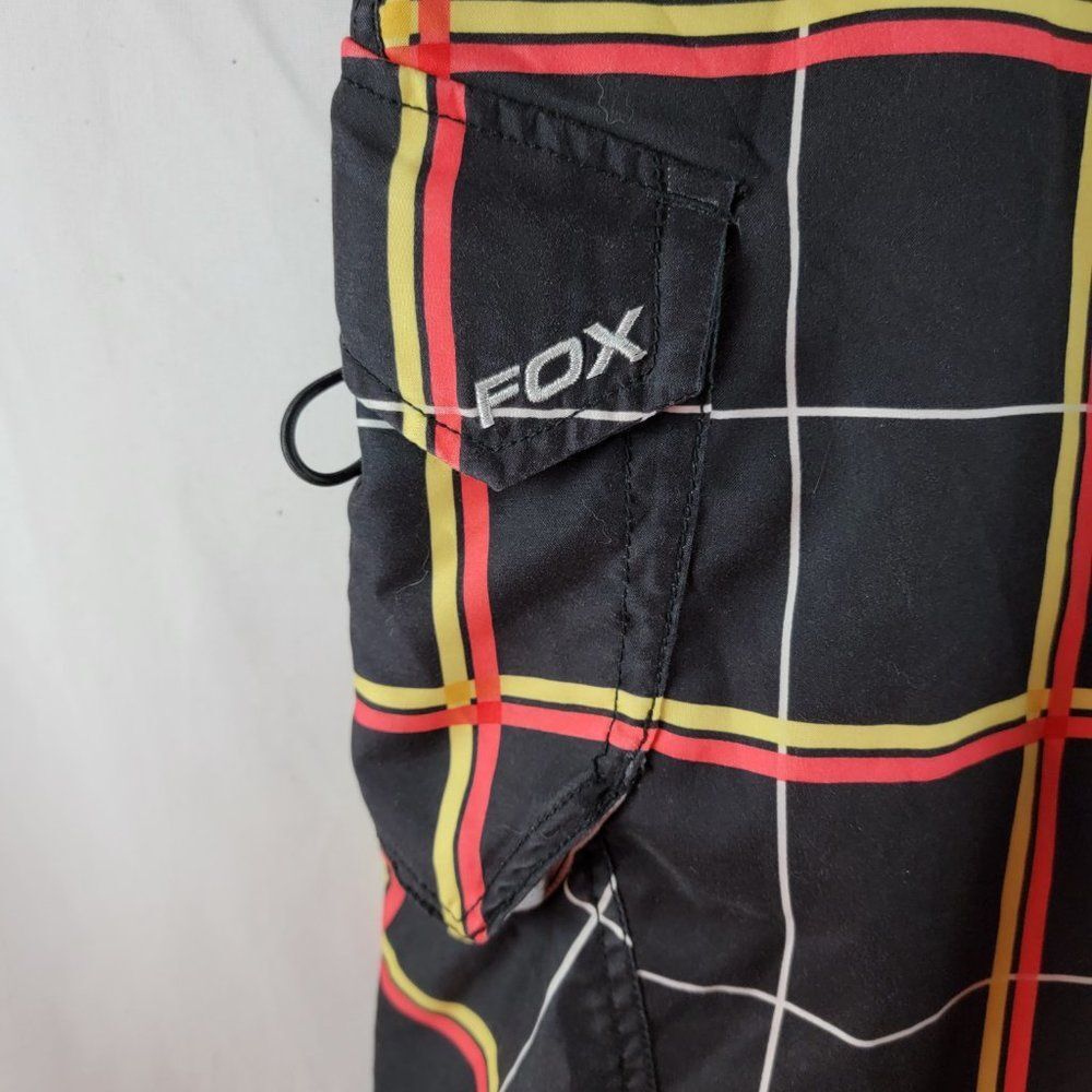 Fox Racing Shorts Mens 38 Black Yellow Swim Trunks Board Surf Drawstring Pocket - Picture 4 of 7